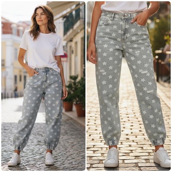 POL Denim - 🆕 POL - Sample - Star Patterned Denim Joggers - Destressed - 100% COTTON